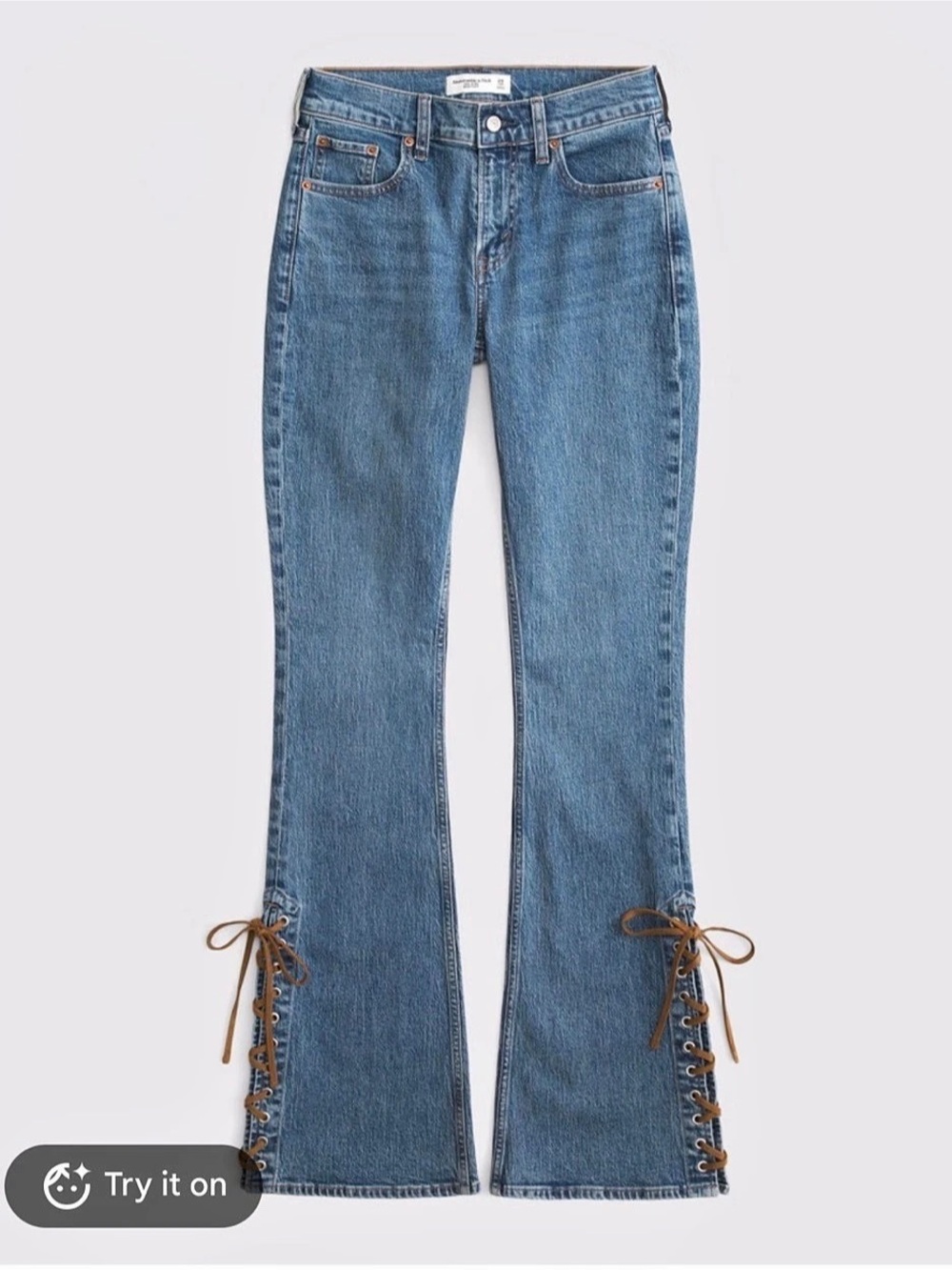 Abercrombie & Fitch Curve Love Mid Rise Bootcut Lace-Up Blue Jeans Waist 34